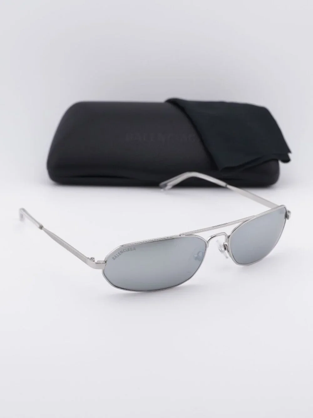 Balenciaga BB0010S 005 Oval Sunglasses - Silver Mirror